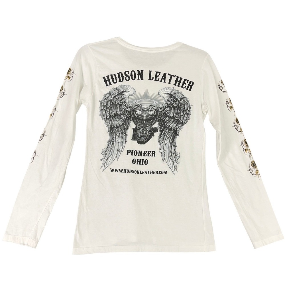 Vintage Y2K Hudson Leather Long Sleeve Winged Engine Tribal Rose Biker Womens XS